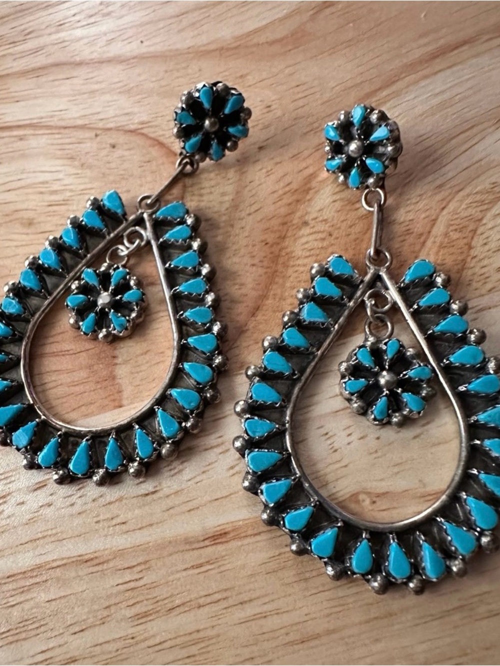 Handmade Zuni Petit Point Turquoise Earrings